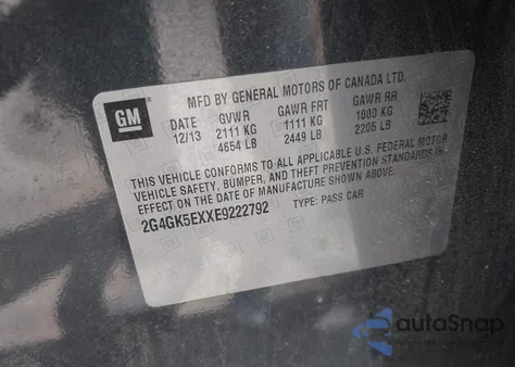 2014 Buick Regal Turbo из США, поврежденный, VIN 2G4GK5EXXE9222792